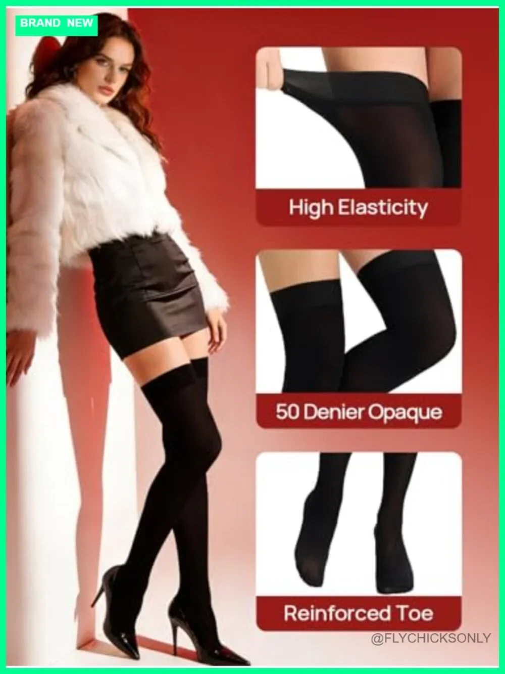 Anti-Slip Thigh High Stockings Opaque Stay-Put Nylon